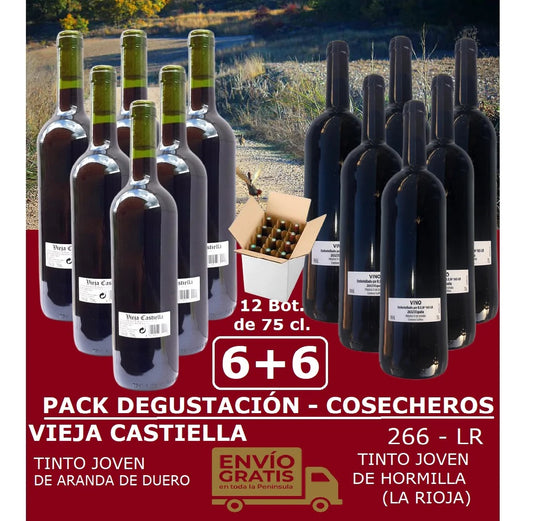 Pack degustación vinos de cosechero, 6 Botellas vinode cosechero de la rioya y 6 botellas Vieja Castiella tinto de Aranda de Duero
