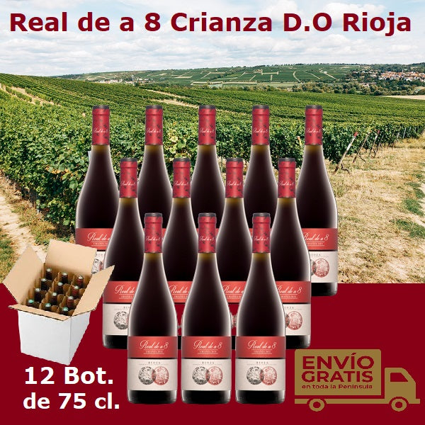 REAL DE A 8 RIOJA TINTO CRIANZA 12 BOTELLAS DE 75 CL.