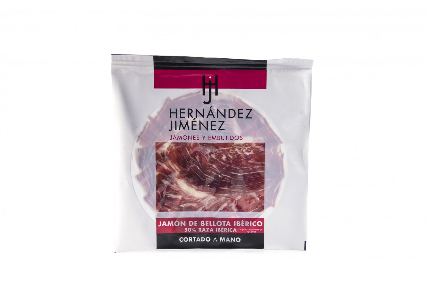 JAMON IBERICO DE BELLOTA LONCHEADO A MANO CAJA 20 SOBRES DE 100 GR.